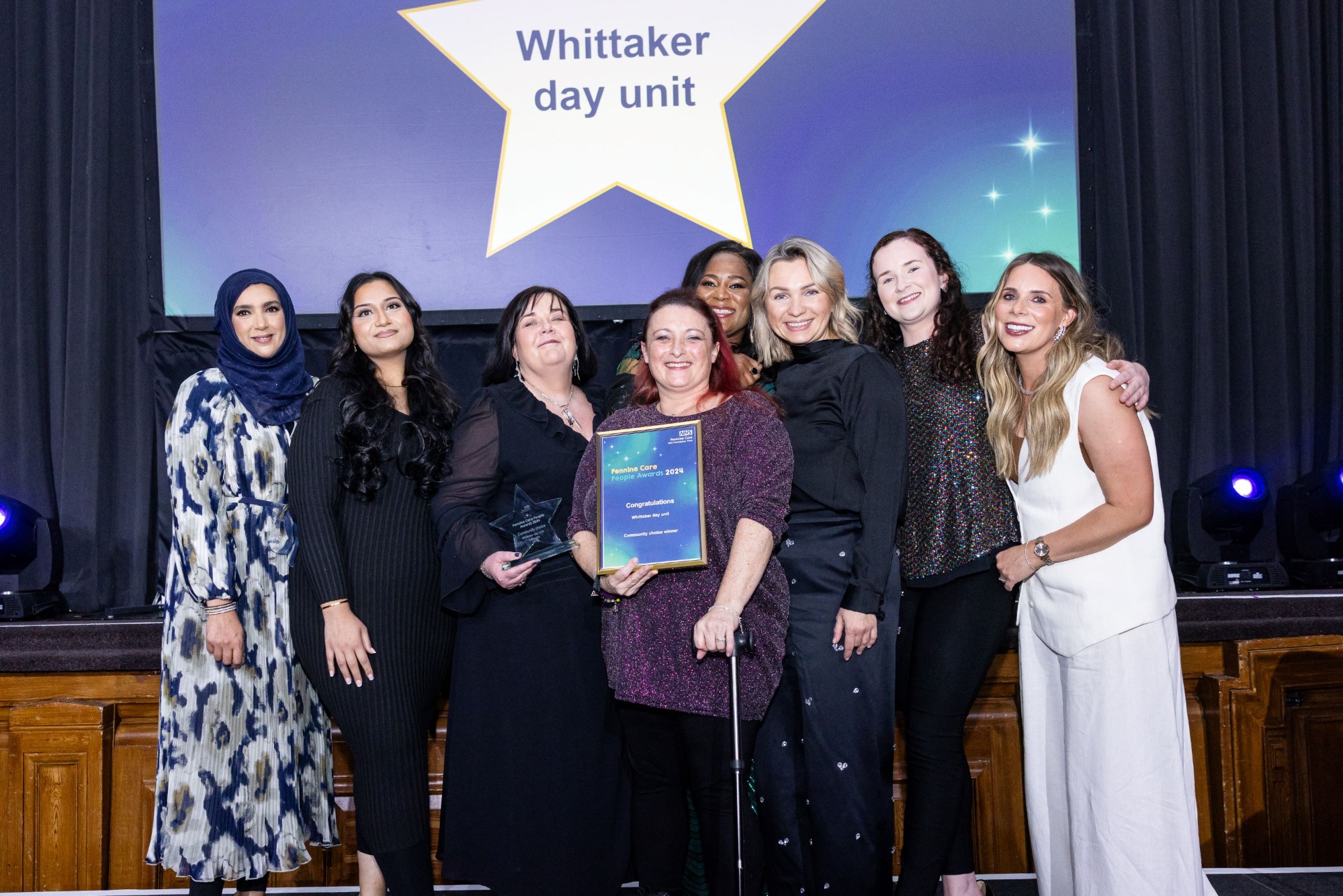 Photo of award winning team with certificate and trophy